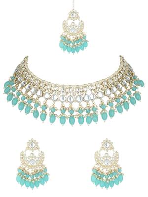 Gold Plated Kundan Pearl Choker Necklace Jewellery Set 2