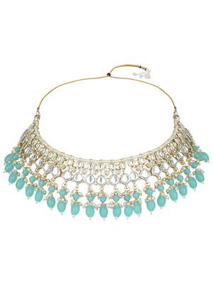 Gold Plated Kundan Pearl Choker Necklace Jewellery Set 3