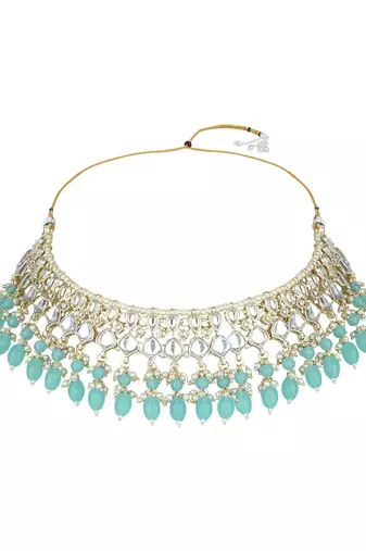 I jewels gold plated traditional kundan & pearl choker necklace jewellery set 