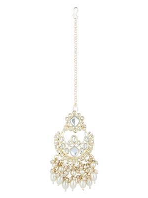 I jewels gold plated traditional kundan & pearl choker necklace jewellery set  4
