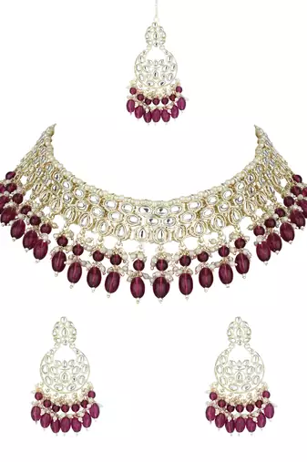 gold plated traditional kundan & pearl choker necklace jewellery set