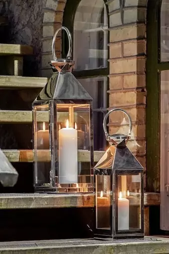 Shiny SS Decorous Candle Lantern Handcrafted Diwali Decor Lantern (14x14x43 CM) (18x18x61 CM)