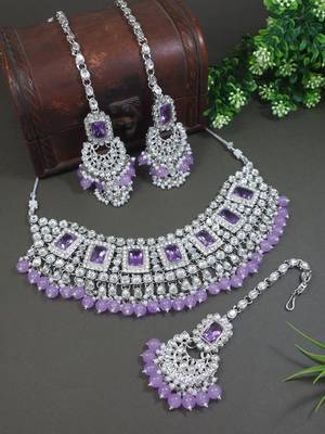 silver plated traditional kundan & pearl bridal choker necklace jewellery set  1