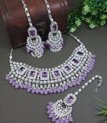 silver plated traditional kundan & pearl bridal choker necklace jewellery set 