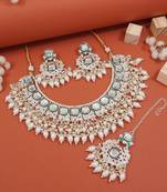 gold plated traditional kundan & pearl meenakari choker necklace jewellery set