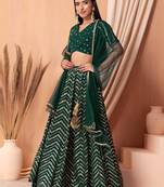 green sequins zari embroidered georgette lehenga set choli with dupatta with dupatta