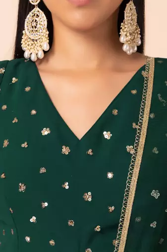 green sequins zari embroidered georgette lehenga set choli with dupatta with dupatta