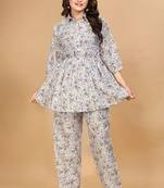 Trendy deisgner polyster fabric stylish printed top and bottom set