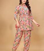 Trendy deisgner polyster fabric stylish printed top and bottom set