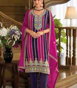 Pink & Purple Embroidered Organza Free Size Stitched Punjabi Salwar Suit.(Size Up To 42")