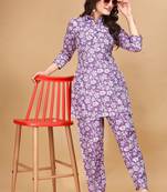 Stylish floral printed  cotton fabric top and bottom set