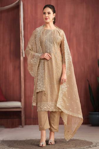 Fawn embroidered organza  pant straight.(size Free size full stitched Up To 42")