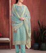 Blue embroidered organza  pant straight.(size Free size full stitched Up To 42")