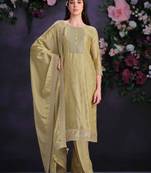 Olive green embroidered organza pant straight.(size Free size full stitched Up To 42")