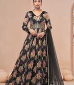 black embroidered silk free size stitched gown.(size Free size full stitched Up To 42")