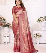 Wine Banarasi style of silk bLand zari weaving thread work saree with Blouse