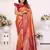 Orange Eishwari tissue soft silk bland contrust border saree with Blouse