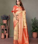 Orange Viscose Silk Saree Contrast Border & Zari Rich Pallu Saree With Blouse
