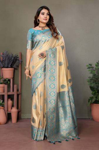 Sky Blue Viscose Saree Contrast Border & Zari Rich Pallu Saree With Blouse