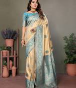 Sky Blue Viscose Saree Contrast Border & Zari Rich Pallu Saree With Blouse