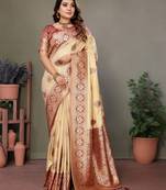 Maroon Viscose Silk Saree Contrast Border & Zari Rich Pallu Saree With Blouse