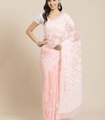 hand embroidered peach georgette lucknowi chikankari saree with blouse