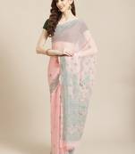 hand embroidered peach georgette lucknowi chikankari saree with blouse 