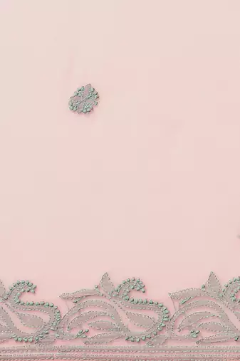 hand embroidered peach georgette lucknowi chikankari saree with blouse 