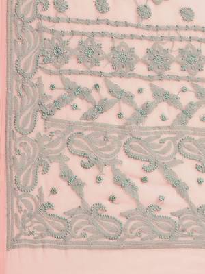 hand embroidered peach georgette lucknowi chikankari saree with blouse  4