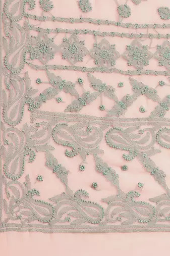 hand embroidered peach georgette lucknowi chikankari saree with blouse 