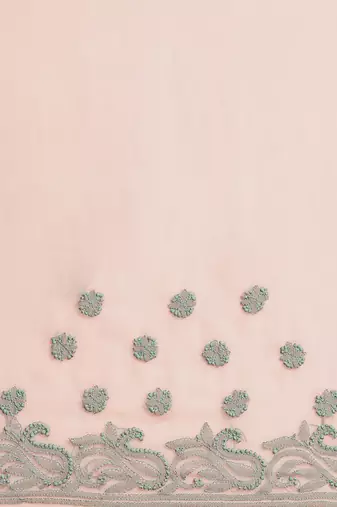 hand embroidered peach georgette lucknowi chikankari saree with blouse 