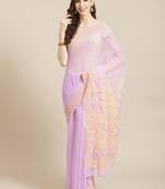 hand embroidered mauve georgette lucknowi chikankari saree with blouse