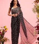 hand embroidered black georgette lucknowi chikankari saree with blouse 