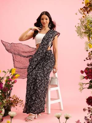 hand embroidered black georgette lucknowi chikankari saree with blouse  3