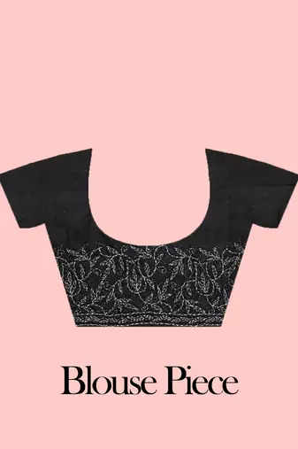hand embroidered black georgette lucknowi chikankari saree with blouse 