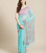 hand embroidered sea green georgette lucknowi chikankari saree with blouse