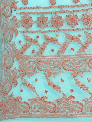 hand embroidered sea green georgette lucknowi chikankari saree with blouse  4