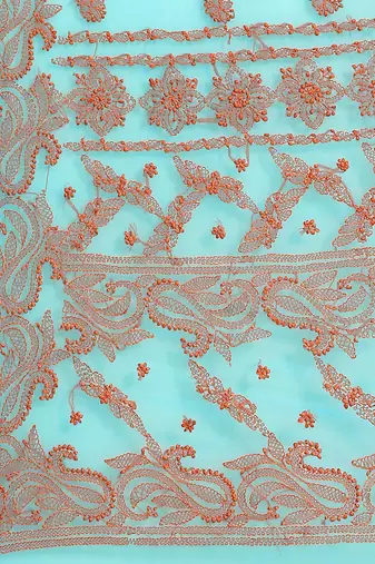 hand embroidered sea green georgette lucknowi chikankari saree with blouse 