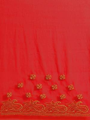 hand embroidered red georgette lucknow chikan saree with blouse  4
