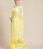 hand embroidered yellow georgette lucknow chikan saree with blouse