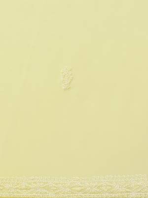 hand embroidered yellow georgette lucknow chikan saree with blouse  3