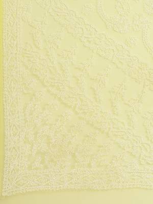 hand embroidered yellow georgette lucknow chikan saree with blouse  4