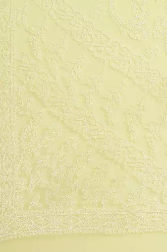 hand embroidered yellow georgette lucknow chikan saree with blouse 