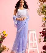 hand embroidered mauve georgette lucknowi chikankari saree with blouse 