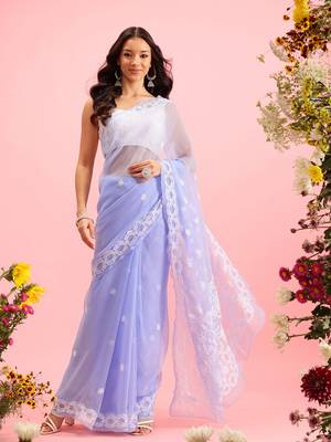 hand embroidered mauve georgette lucknowi chikankari saree with blouse  3