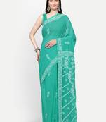 hand embroidered green georgette lucknowi chikankari saree with blouse 
