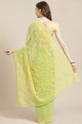 hand embroidered green georgette lucknowi chikankari saree with blouse 
