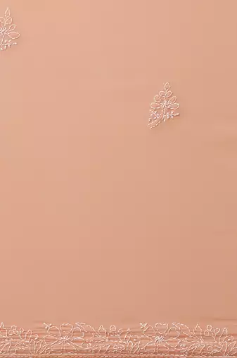 hand embroidered peach georgette lucknow chikan saree with blouse 