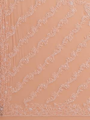 hand embroidered peach georgette lucknow chikan saree with blouse  4