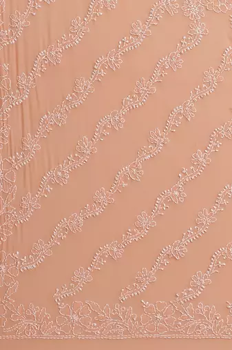 hand embroidered peach georgette lucknow chikan saree with blouse 